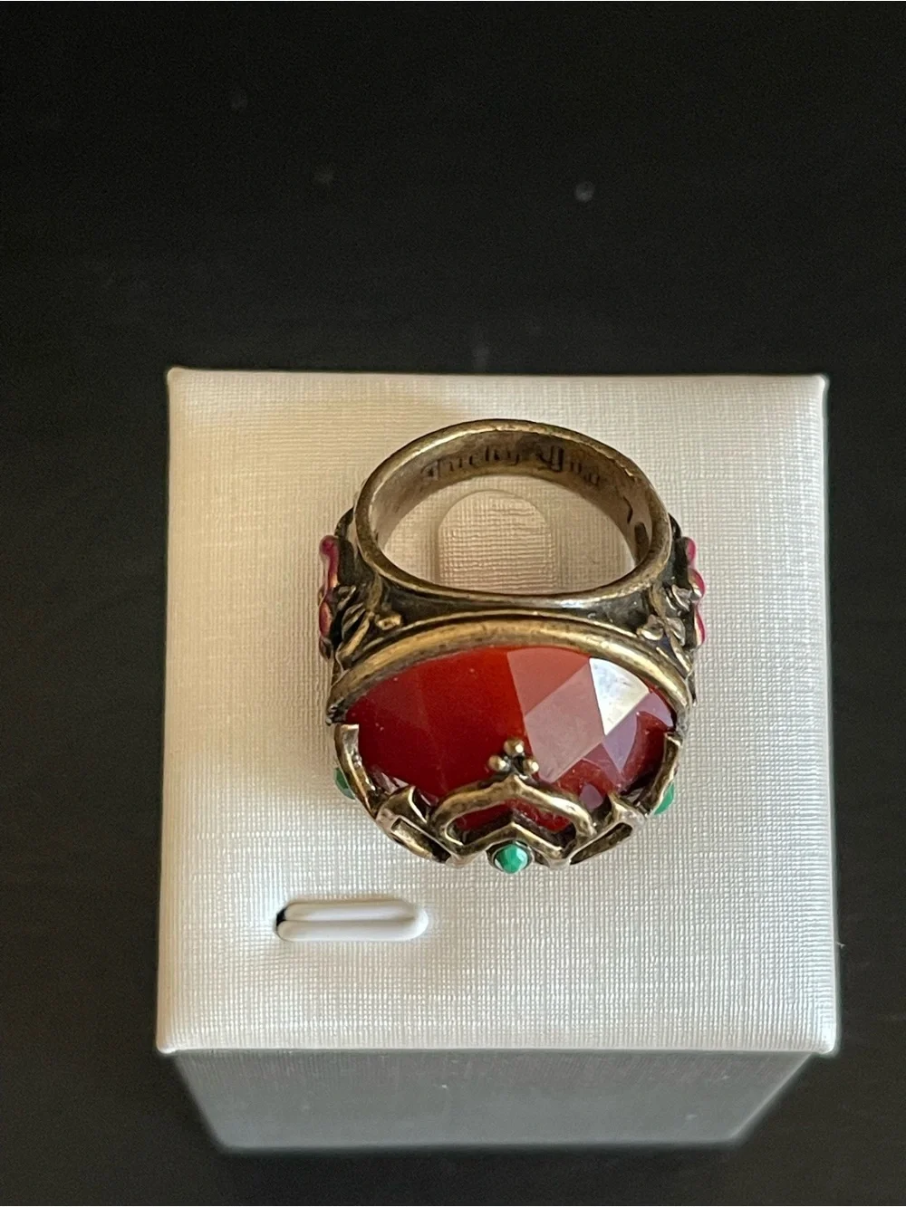 Vintage brass & red agate Statement Ring.